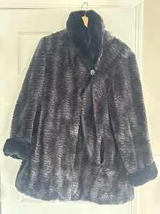 Dennis Basso Cozy Faux Fur Coat Jacket Dark Brown Large L - Picture 1 of 7