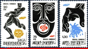1230-32 BRAZIL 1972 FOLK ART, FOOTBALL SOCCER MUSIC, MI 1324-26 RHM C-740-42 MNH - Picture 1 of 2