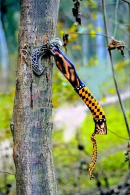 Hacha Vikinga Hecha a Mano Personalizada, Hacha de Acero al Carbono Hacha Valhalla Hacha Battel JW-1225 Foto 1 de 2