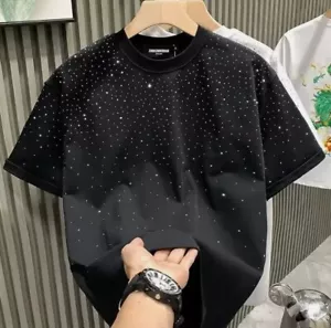Nowy męski damski luksusowy diamentowy cyrkonie czarny biały t-shirt wysoka jakość - Zdjęcie 1 z 7