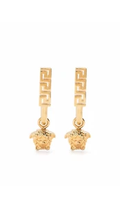 AUTHENTIC NEW VERSACE GOLD-TONE LA GRECA MEDUSA DROP EARRINGS - Picture 1 of 3