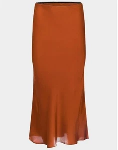 Womens Size 12 UK Burnt Orange Satin Fitted Bodycon Skirt Mermaid Hem Trumpet L - Picture 1 of 2