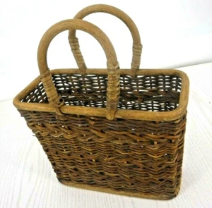 Woven Basket Bag Purse Wall Pocket Two Handles Fashion Home Decor Wedding Cards - Picture 1 of 6