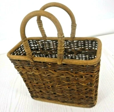 Woven Basket Bag Purse Wall Pocket Two Handles Fashion Home Decor Wedding Cards - Image 1 of 4