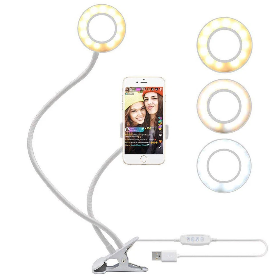 LED Selfie Ring Light Phone Holder Flexible Stand Long Arm for Stream Live Lamp - Image 1 of 4