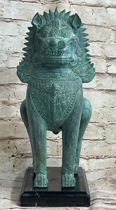 Leone guardiano tibetano in bronzo, statua cane foo, statuina hot cast incredibile figura - Foto 1 di 10