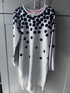Gorgeous Boden Grey Sweatshirt Dress Size 14 Long Navy Velvet Flocked Details - Picture 1 of 3