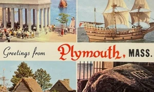 Grüße aus Plymouth Massachusetts Mayflower Rock Postkarte gebraucht 1960er - Bild 1 von 4