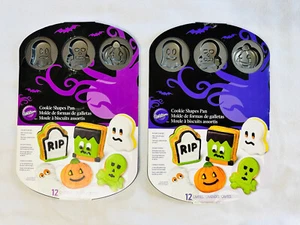 Lot 2 Wilton Halloween Cookie Shapes Pan Ghost Skull Pumpkin Non Stick Recipes - Picture 1 of 10