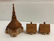 Unique Vintage German Teak Miniature Church & Houses