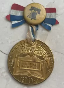 1937 150° Anniversario Celebrazione Costituzione USA Distintivo Gettone JS - Foto 1 di 2