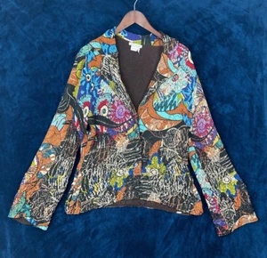 Alberto Makali Womens Blazer L Crinkle Stretch Graffiti Art To Wear Top - Picture 1 of 15