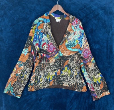 Alberto Makali Womens Blazer L Crinkle Stretch Graffiti Art To Wear Top - Image 1 of 4