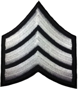Chevrons Sergeant E-5 Stripes US Army Rank Arms Embroidered Sew Iron on Patch BW - Picture 1 of 1