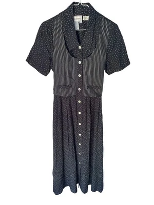 Vestido Vintage Karin Stevens Negro Lunares Talla 8 Años 80 90 Profesor Cottagecore Foto 1 de 4