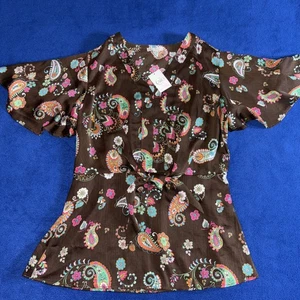 Blusa Top Cato Para Mujer Nueva con Etiquetas Mediana Cachemira Floral Manga 3/4 Cuello en V Con Corbata - Imagen 1 de 6