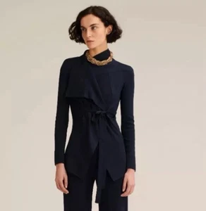 Scanlan Theodore Crepe Knit Jacket Cardigan Black Wrap Drape Front Size S 8-10 - Picture 1 of 11