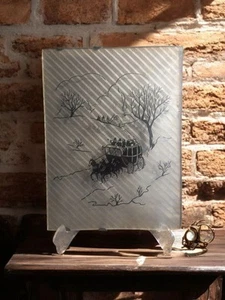 Vtg Lithograph Print Stagecoach Countryside Convex Glass8"x6"Reverse Painted SEE - Picture 1 of 7