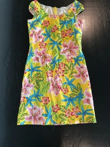 Tommy Hilfiger Yellow Floral Stretch Dress Size 6 Tropical Print Mini Dress - Picture 1 of 9