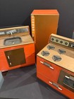 Vintage Sears and Roebuck Metal Kitchen Play Set Stove Sink & Fridge Very Good