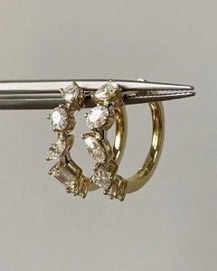 3Ct Round Lab Created Diamond Womens Huggie Hoop Earrings 14K Yellow Gold Plated - Picture 1 of 5