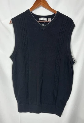 Винтажный кипарис ссылки мужской черный V шеи гольф свитер жилет размер L кабель трикотажа - Изображение 1 из 4