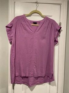 Splendid Size S Lavender V Neck Soft Linen Blend Split Hem Short Sleeve Top - Picture 1 of 12