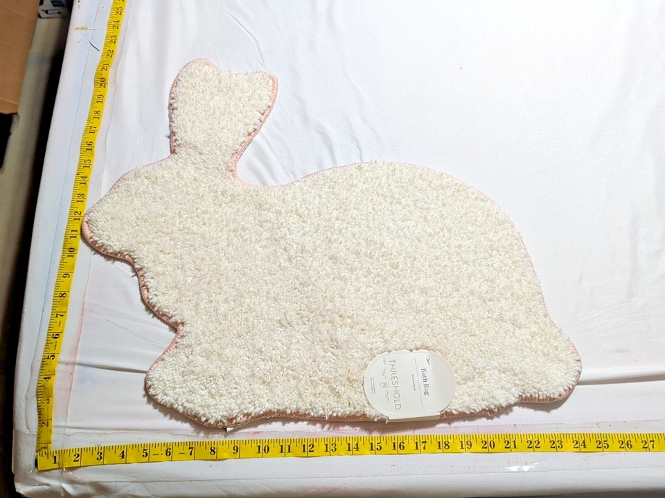 Rabbit Bunny Shaped Bath Accent Rug Mat White Cream 20" " Threshold Non Slip