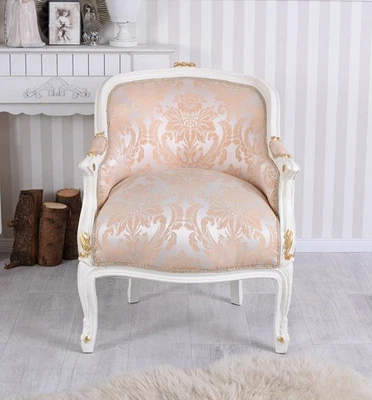 Poltrona barocca Francia shabby chic bergere panca crema bianca baroque chair - Immagine 1 di 4