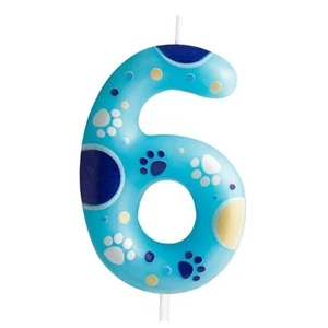 Dog Paw Print Birthday Candles Number,Happy Birthday Candle,Dog Paw 6 Blue - Picture 1 of 8