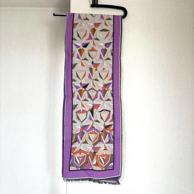 Emilio Pucci Geometric Pattern Scarf Purple Beige Orange Brown Soft Touch  Stole - Image 1 of 4