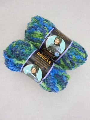 Lot of 2 Lion Boucle Yarn Skeins, Lime Blue, Same Dye Lot - Image 1 of 4