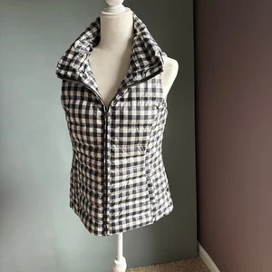 TALBOTS Women's Small Black & White Check Puffer Vest Quilted Classic Preppy - Picture 1 of 11