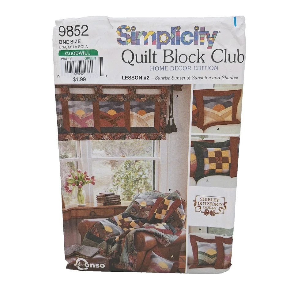 Simplicity 9852 Quilted Blocks for Pillow Sham Quilt Wall Hanging Pattern UC FF - Image 1 of 4