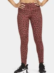 NIKE Women's ONE Mid-Rise Leopard Printed Tight Leggings NWT Pink / Black Small - Picture 1 of 4