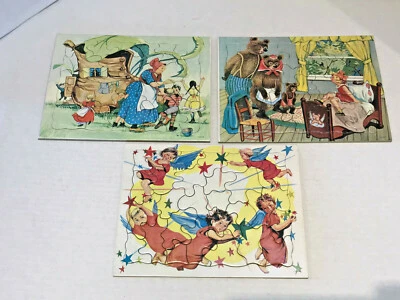 Juego de 3 Rompecabezas Bandeja Tablero Crayón Rima Infantil Vintage Japón Foto 1 de 4