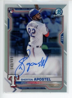 2021 Bowman Chrome Rookie Auto Refractor #BCRASA Sherten Apostel RC Rangers /499 - Image 1 of 3