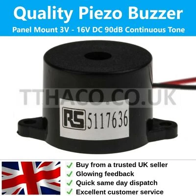 Piezo Buzzer Sounder Panel Mount 3V - 16V DC 90dB Continuous Tone RS 511-7636  - Image 1 of 4
