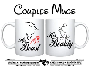 HIS Beauty HERS Beast MUGS buns & guns wedding anniversary gifts Birthday F&F - Picture 1 of 1