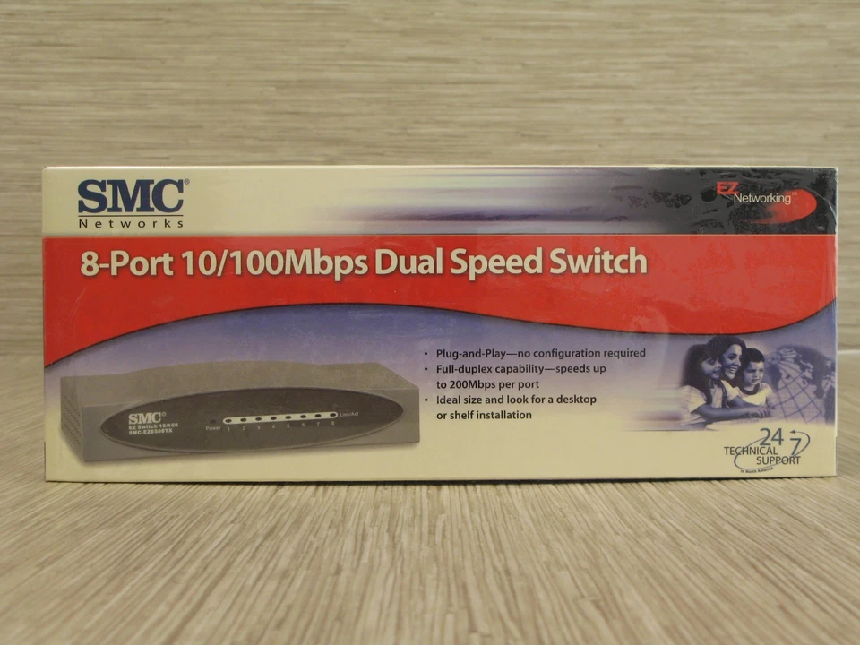 SMC Networks 8-Port 10/100Mbps Dual Speed Switch Black Gray Plug And Play  - Image 1 of 3