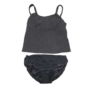 Lands End Tankini Swim Top Underwire Brief Bottom Size 18DD Black White Dot Set - Picture 1 of 20