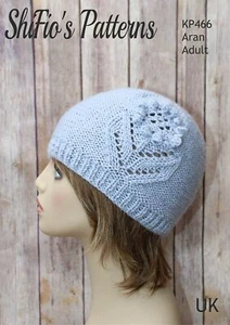Knitting Pattern for Ladies Hat, Flower Beanie, Aran KP466 - Picture 1 of 7