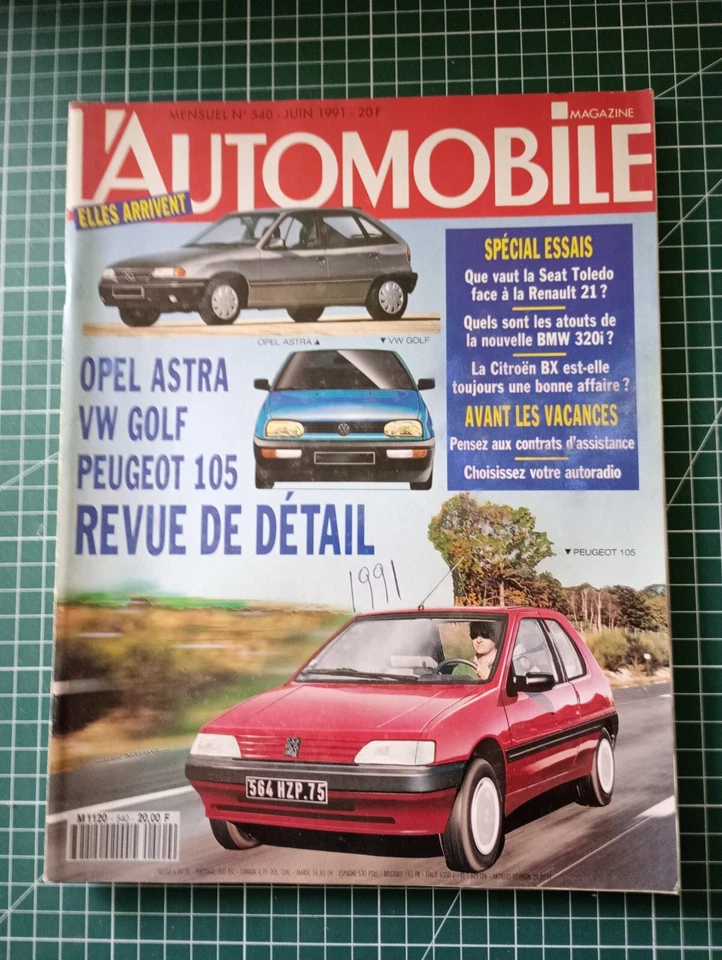 AJ088 L'AUTOMOBILE 1991 N°540 VW Golf Opel Astra Seat Toledo BMW 320i Peugeot 10 - Photo 1/1