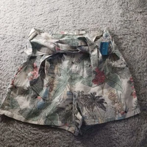 C&C California Tropical High-Waist Summer Shorts Floral Size S Linen Beach Boho - Picture 1 of 8