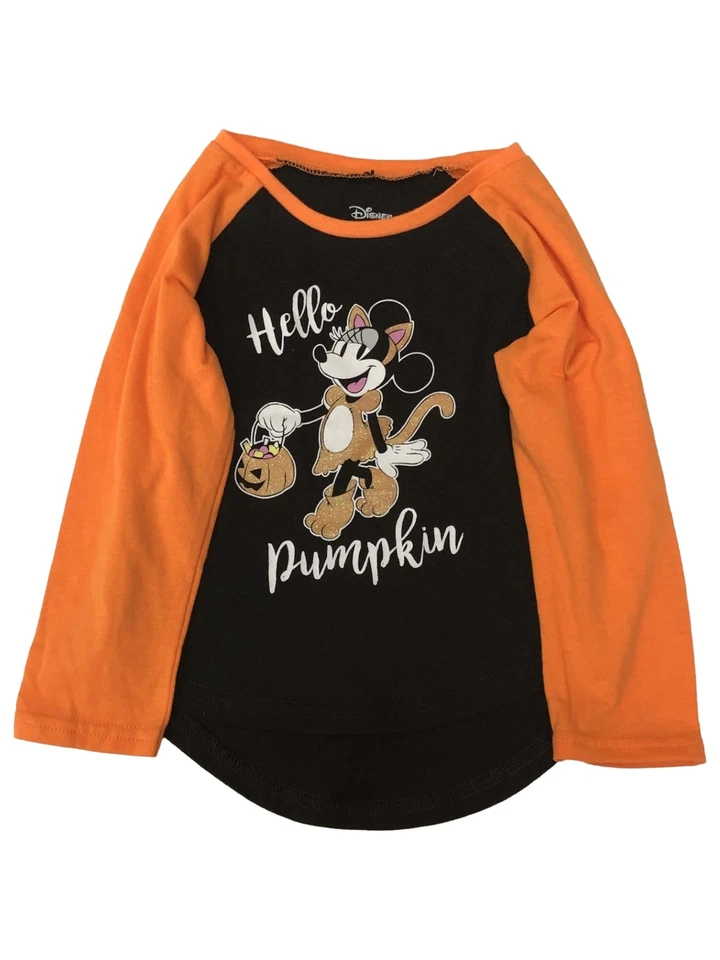 Minnie Mouse 4T Disney Halloween "Hello Pumpkin" Orange Black Long Sleeve Shirt