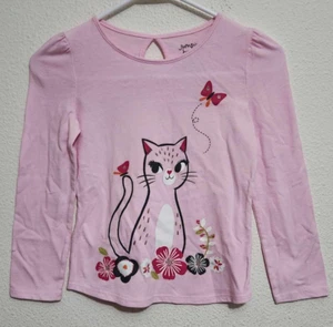 Jumping Beans Girls Size 6X Long-Sleeve Cat Graphic Print Pattern Shirt - Picture 1 of 3