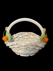 Red ceramic oval weave basket with handle and cherries made Italy - Picture 1 of 7