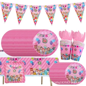 CoComelon Niños Cumpleaños Fiesta Decoración Vajilla Papel Plato Mantel Rosa - Imagen 1 de 31