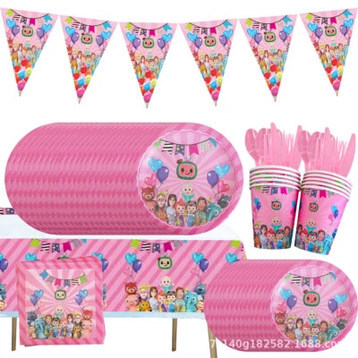 CoComelon Kids Birthday Party Decorations Tableware Plates Tablecloth Pink - Image 1 of 4