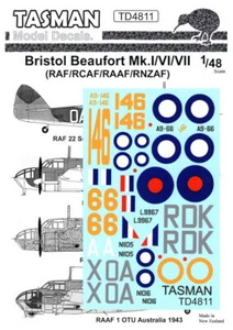 Tasman 1/48 Bristol Beaufort Mk.I/VI/VII Decals - Picture 1 of 1